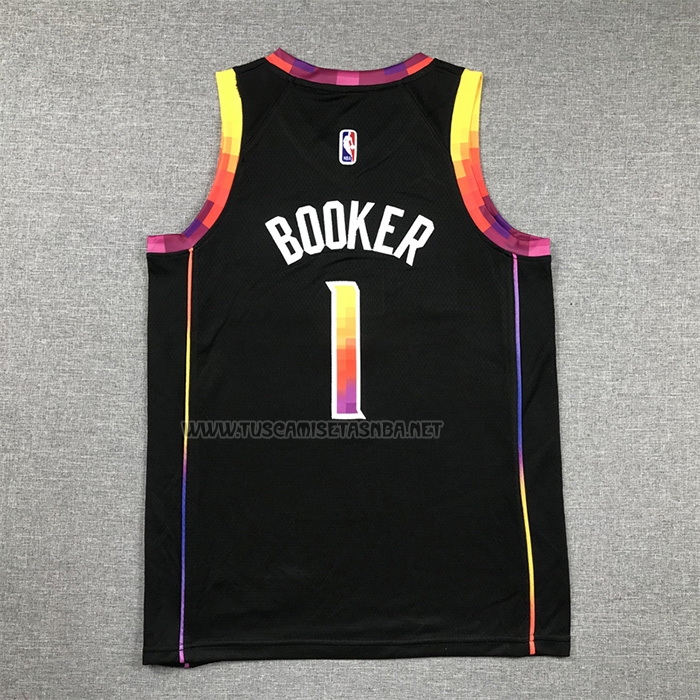 Camiseta Devin Booker NO 1 Nino Phoenix Suns Statement 2022-23 Negro
